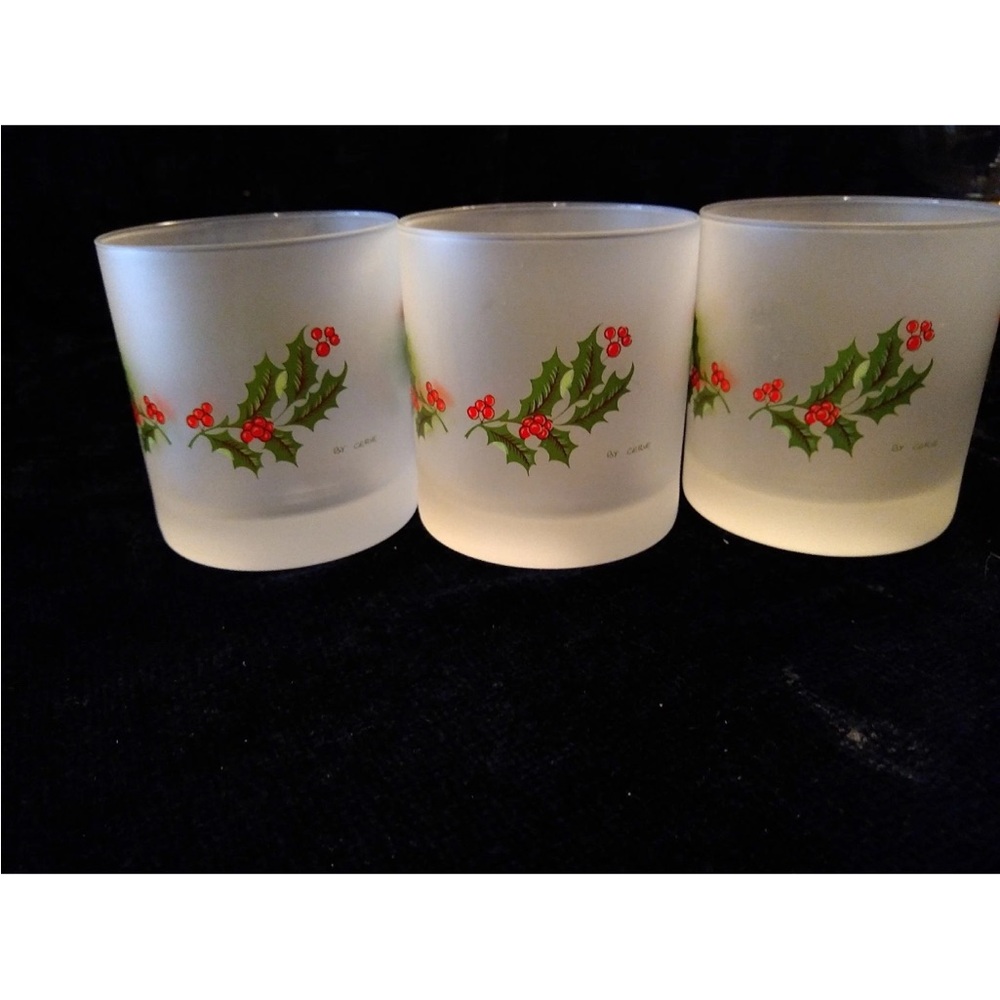 3 CERVE ITALY FROSTED HOLLY DOUBLE OLD FASHIONED GLASSES 3 1/2" TALL